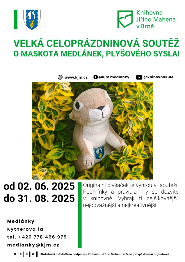 Akce KJM: Velká celoprázdninová soutěž o maskota Medlánek, plyšového syslíka!